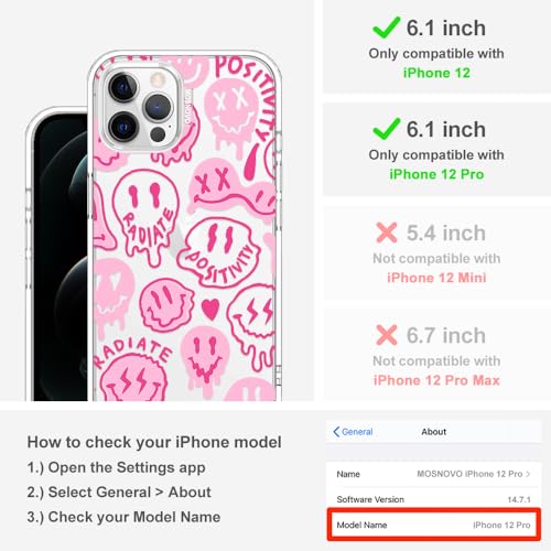 MOSNOVO Case for iPhone 12 & iPhone 12 Pro, [Buffertech 6.6ft Military-Grade Drop Protection] [Anti Peel Off Tech] Clear TPU Bumper Phone Case Cover Design - Pink Dripping Smiles - color: Clear - Pink Dripping Smiles, size: iPhone 12 / iPhone 12 Pro