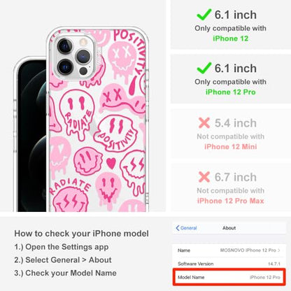 MOSNOVO Case for iPhone 12 & iPhone 12 Pro, [Buffertech 6.6ft Military-Grade Drop Protection] [Anti Peel Off Tech] Clear TPU Bumper Phone Case Cover Design - Pink Dripping Smiles - color: Clear - Pink Dripping Smiles, size: iPhone 12 / iPhone 12 Pro