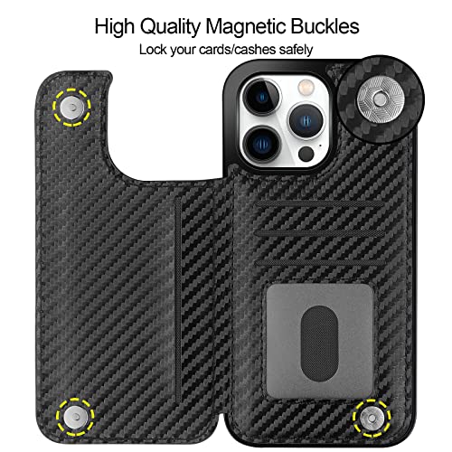 HianDier Wallet Case Compatible with iPhone 13 Pro MAX Case 5G 6.7-inch Slim Protective with Credit Card Slot Holder Flip Folio Soft PU Leather Magnetic Closure Cover, Carbon Fiber Black - color: Carbon Fiber Black