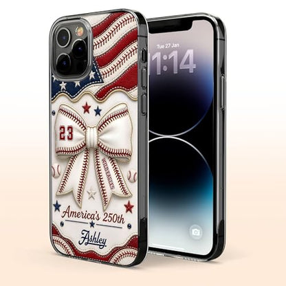 America's Wild Eagles Coquette Bow and Baseball Stitches - Personalized Clear Phone Case Custom Everyday Accessory Meaningful Gift for Loved Ones Unique Gear