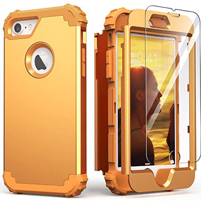 IDweel for iPhone 8 Case with Screen Protector(Tempered Glass),for iPhone 7 Case, 3 in 1 Shockproof Hybrid Heavy Duty Hard PC Cover Soft Silicone Sturdy Bumper Full Body Sturdy Case,Sundial Yellow - color: Sundial Yellow