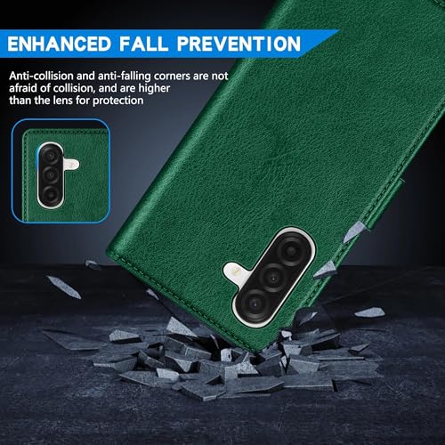 ZZXX for Samsung Galaxy A17 5G Wallet Case with [RFID Blocking] Card Slot Kickstand Magnetic Closure PU Leather Flip Fold Protective Phone Case for Samsung Galaxy A17(Green-6.7 inch) - color: Green