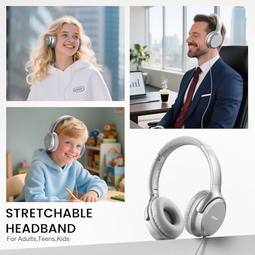 USB C Wired Over-Ear Headphones with Microphone - color: Silver