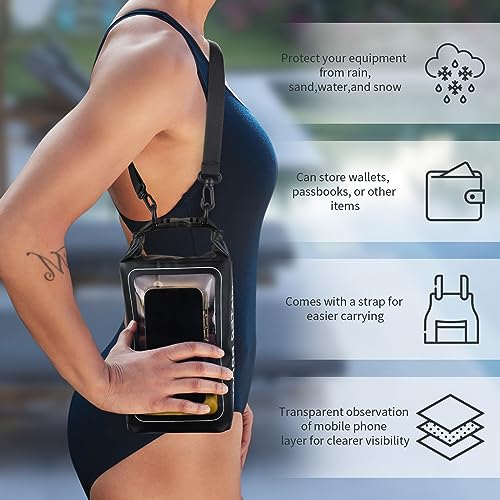 IP68 Waterproof Dry Bag, 2L - Roll Top Waterproof Pool Bag，Dry Bags for Kayaking Waterproof-w/Phone Pouch,Large Waterproof Phone Pouch,Boating & Kayak Accessories Camping (Black) - color: black