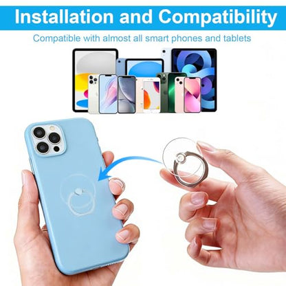 VOVIGGOL Transparent Phone Ring Holder Stand 2 Pcs, 360° Rotation Cell Phone Ring Holder Mobile Finger Kickstand Hand Phone Grip for iPhone, Clear Phone Ring for Phone Case (Round)