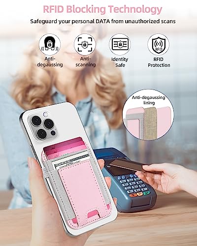 For Magsafe Wallet, 7 Card Holder, RFID Blocking, Strongest Magnet | Magnetic Wallet for iPhone 17/16/15/14/13/12 Series, for Magsafe Card Holder with 2 Card Slots, Vegan Leather, Pink - color: Pink