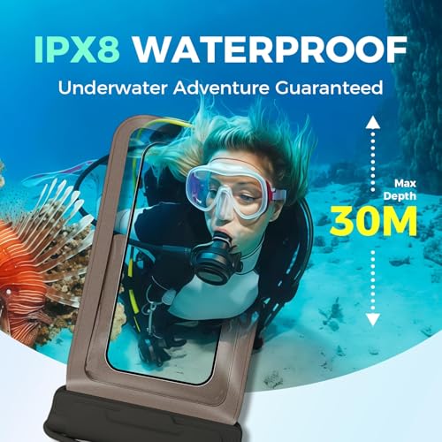 2Pack Double Space Waterproof Phone Pouch Set, IPX8 Secure Seal CellPhone Dry Bag Clear Panel Phone Protector Adjustable Lanyard Fits Up To 7.5" for Family Cruise Ship Shore Excursions - color: Black + Black