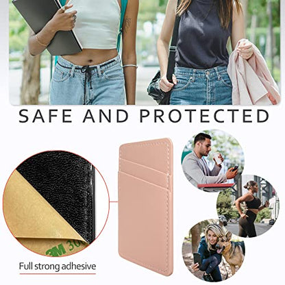 Limvory Phone Wallet, Leather Phone Card Holder Adhesive Stick On Credit Card Pocket for Back of Phone Case for iPhone and Android-White, Pink - color: White, Pink