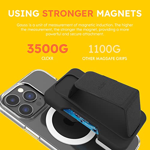 CLCKR Phone Holder & Wallet for MagSafe, Magnetic Stand Finger Grip & Card Holder, Drop Prevention, Designed for iPhone 16, 15, 14, 13, 12, Pro, Max, Plus Models - color: Black