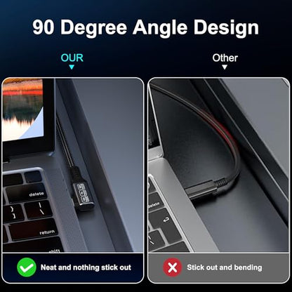 240w 80gbps USB c Cable Compatible with Thunderbolt 5 Cable Right Angle Short 1ft, 90 Degree USB C Cable, 8K/16k 60Hz usbc Monitor Cable for Thunderbolt 4,USB c Video Braided - size: 1 ft
