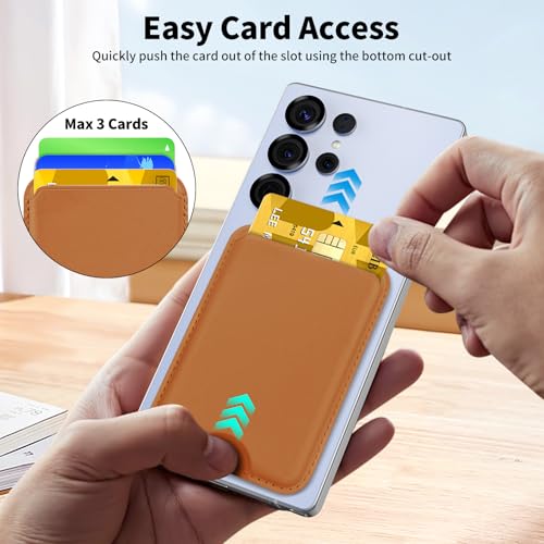 Magnetic Wallet for Samsung Galaxy S26 S25 S24 Series, Fold 8 Ultra with Magsafe Case, for iPhone 17-12 Series, RFID Blocking Leather Magnetic Card Holder | Holds 3 Cards | Brown - color: Brown