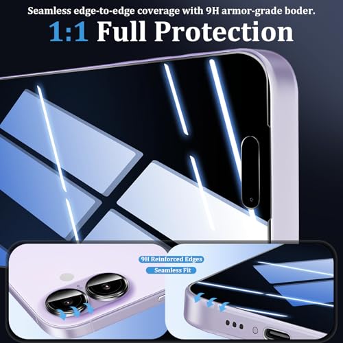 (3+2 Pack) 360°Privacy Screen Protector for iPhone 17 【4 Way Anti Spy】 + Camera Lens Protector,9H Shatterproof, Anti-Peep,Bubble-Free, Case Friendly Easy Installation Frame Included - Orange - size: iPhone 17