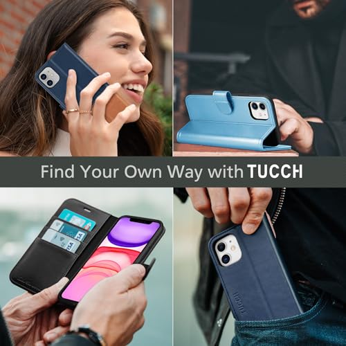TUCCH Wallet Case for iPhone 11 (6.1") 2019, Flip Stand, Cyan | RFID Blocking, 3 Card Holders, Kickstand, PU Leather, Shockproof TPU Shell, Magnetic Closure, Protective Folio Cover - color: Cyan - Textured