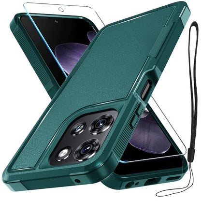 for Moto G 5G 2025 Case, Full Body Heavy Duty Rugged Shockproof Protective Phone Cover with Lanyard Strap, Tempered Glass Screen Protector, Dark Green | with Tempered Glass Screen Protector+Lanyard Strap,Rugged Shockproof Protective Phone Case - color: Da