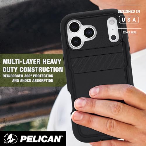 Pelican Voyager iPhone 17 Pro Max Case - Rugged MagSafe Phone Case - Black | Magnetic Phone Case w/24ft Military Grade Drop Protection - Phone Cover w/ Belt Clip Holster Kickstand for iPhone 17 Pro Max - color: Voyager - Black - Pro Max, style: iPhone 17
