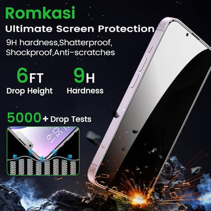 Romkasi 3 Pack Privacy Screen Protector for iPhone 14 Plus 6.7 Inch with 3 Pack Camera Lens Protector, Anti Spy Tempered Glass Film, Anti-Scratch, Touch Sensitive, Case Friendly - color: iPhone 14 Plus