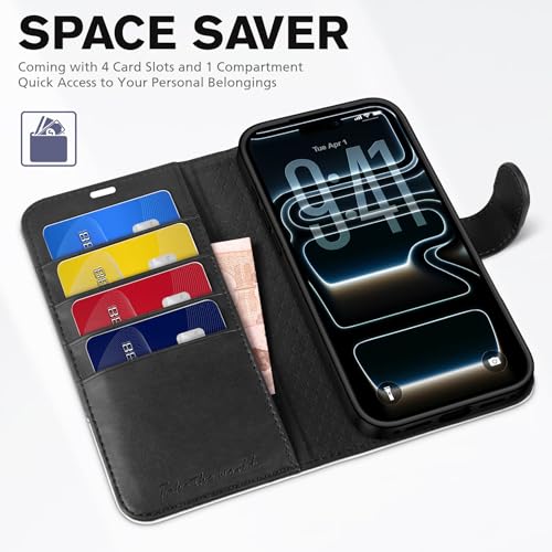TUCCH Wallet Case for iPhone 17 Pro Max 6.9", 4 Card Holders, Black & White | RFID Blocking, Viewing Stand, Shockproof TPU Shell, PU Leather, Magnetic Closure, Protective Folio Flip Cover - color: Two-tone Black & White