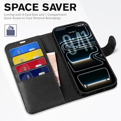 TUCCH Wallet Case for iPhone 17 Pro Max 6.9", 4 Card Holders, Black & White | RFID Blocking, Viewing Stand, Shockproof TPU Shell, PU Leather, Magnetic Closure, Protective Folio Flip Cover - color: Two-tone Black & White