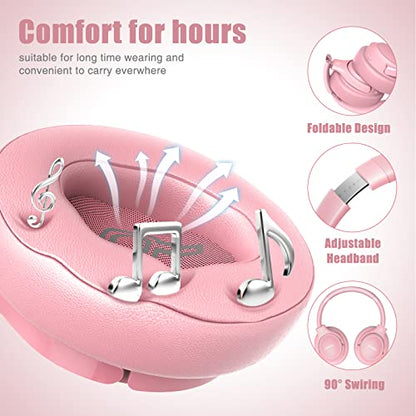 BERIBES Bluetooth Headphones Over Ear Wireless HiFi Stereo Headsets 65H 6EQ - color: Pink