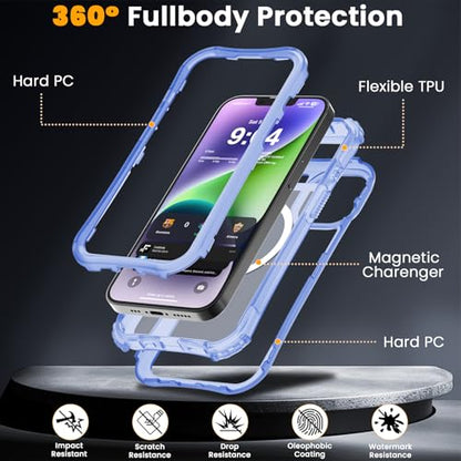 WRJ Magnetic Matte for iPhone 13 Case,iPhone 14 Case,[Compatible with MagSafe][Military Grade Drop Protection] Translucent Anti-Fingerprint Full Body Shockproof Phone Case-Ultramarine - color: Ultramarine, style: Matte