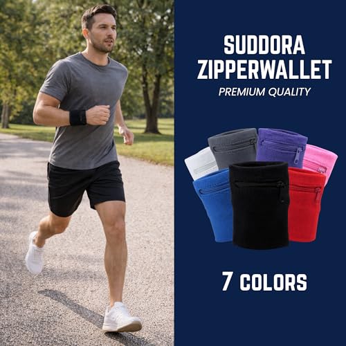 Suddora Zipper Wrist Pouch - Sweatband/Wristband Wallet for Keys, ID, Cards, Cash - color: Pink