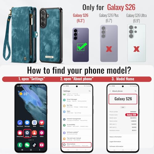 Compatible with Samsung Galaxy S26 5G Wallet Case with Magsafe with Zipper & Card Holder Strap Wristlet Detachable Magnetic Protective Back Case for Samsung Galaxy S26 5G 6.3 Inch (Blue) - color: (Detachable and Magsafe)-Blue, size: S26 6.3 Inch