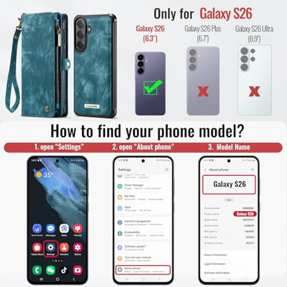 Compatible with Samsung Galaxy S26 5G Wallet Case with Magsafe with Zipper & Card Holder Strap Wristlet Detachable Magnetic Protective Back Case for Samsung Galaxy S26 5G 6.3 Inch (Blue) - color: (Detachable and Magsafe)-Blue, size: S26 6.3 Inch
