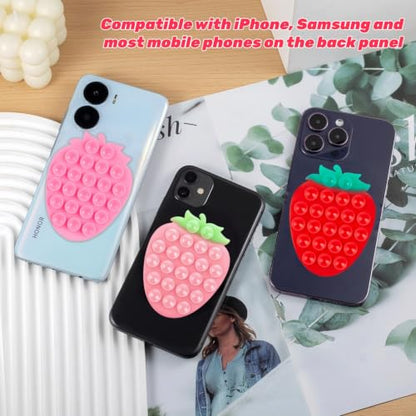 CIEO SuctionPhone Grip, Strong Silicone Suction,Strawberry Sticky Grip,Suitable for Selfies and Videos on Mirrors, Bathrooms and Smooth Surfaces, Compatible with iPhone (Strawberry Red) - color: Strawberry Red