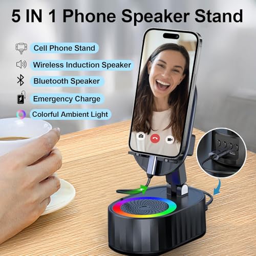 AKLLCCR Wireless Induction Bluetooth Speaker 5in1 Phone Holder Speaker - color: Black