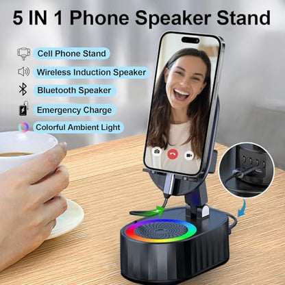 AKLLCCR Wireless Induction Bluetooth Speaker 5in1 Phone Holder Speaker - color: Black