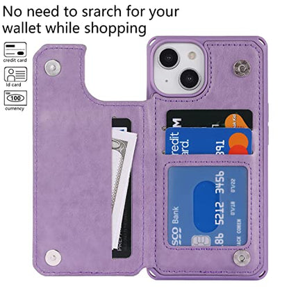 Cavor for iPhone 14 Wallet Case with Card Holder for Women, Purple - color: D-Purple