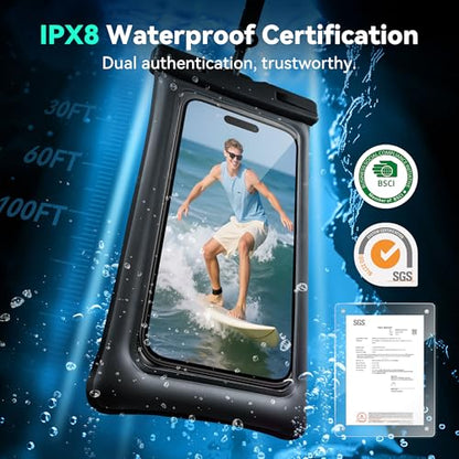 Floating Waterproof Phone Pouch 2 Pack - Dual Floatable Airbags Up to 7.2", IPX8 Waterproof Phone Dry Bag with Lanyard for Beach, for iPhone 17 16 15 Samsung Galaxy Etc., Black + Green - color: Black + Green