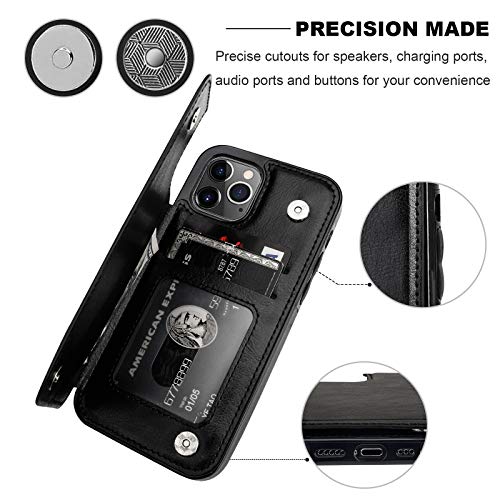 ONETOP for iPhone 12 & iPhone 12 Pro Wallet Case with Card Holder,Black | Kickstand,ID/Cash Holder,Case Wallet with Card Slots,Double Magnetic Clasp,Durable PU Leather Shockproof Cover for Women Men - color: Black