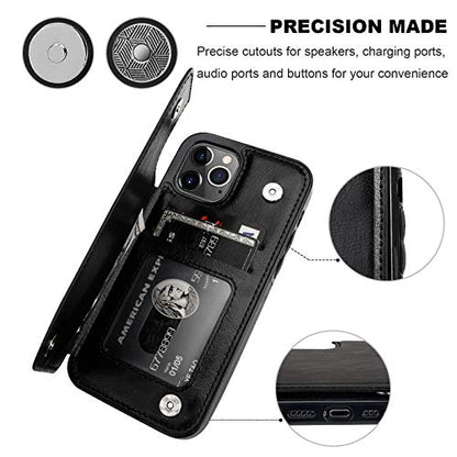 ONETOP for iPhone 12 & iPhone 12 Pro Wallet Case with Card Holder,Black | Kickstand,ID/Cash Holder,Case Wallet with Card Slots,Double Magnetic Clasp,Durable PU Leather Shockproof Cover for Women Men - color: Black