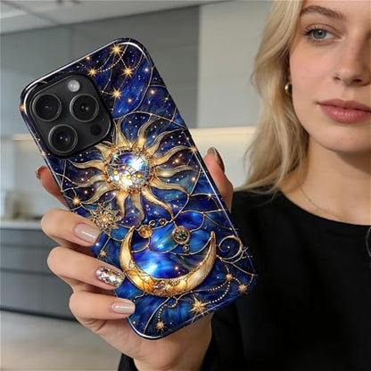 Case Compatible with iPhone 15 Pro, Cute Dual Layer Hybrid Phone Cover, Military Grade Drop Protection, Aesthetic Shockproof Phone Case for Women Girls, Galaxy Sun Moon - color: Galaxy Sun Moon, size: Iphone 15 Pro