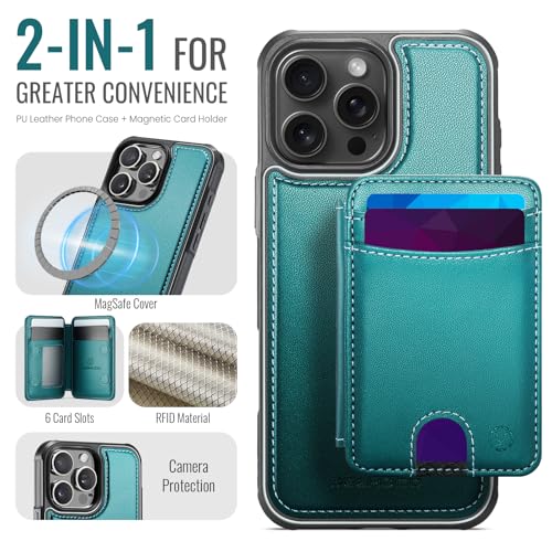 WJX for iPhone 16 Pro MagSafe Wallet Case, 2-in-1 Detachable Luxury Card Holder, Universal MagSafe Compatible, RFID Blocking, Shockproof Kickstand Slim Cover， Lime Green - color: Lime green, size: iPone 16 Pro