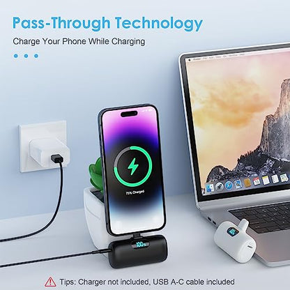 [2 Pack]Small Portable Charger for iPhone,Upgraded 5000mAh PD Fast Charging Power Bank,Cute Mini Portable Phone Charger Battery Pack Compatible with iPhone 14/14 Pro Max/13/13 Pro/12 Pro/11/XR/X/8 etc - color: A-Black+White