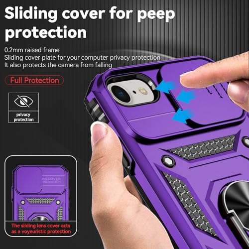 SunStory Compatible with iPhone SE 2022/2020/3rd/2rd / 6/7/8 Case with HD Screen Protector & Slide Camera Cover & Kickstand, [Military-Grade] Phone Case for iPhone SE 2020/2022/6/7/8 (Purple) - color: Purple