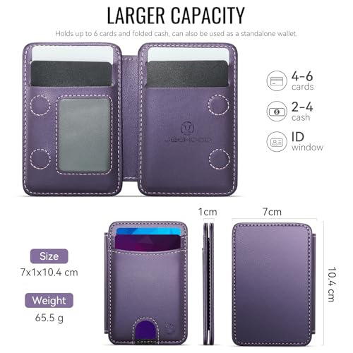 HXY for Magsafe Wallet Magnetic Card Holder RFID Blocking with Stand, 6 Card Holder for Phone Case, Slim Leather Magnetic Wallet for iPhone 17/16/15/14/13/12 Pro/Max/Plus (Purple) - color: Purple