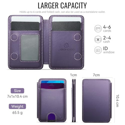 HXY for Magsafe Wallet Magnetic Card Holder RFID Blocking with Stand, 6 Card Holder for Phone Case, Slim Leather Magnetic Wallet for iPhone 17/16/15/14/13/12 Pro/Max/Plus (Purple) - color: Purple