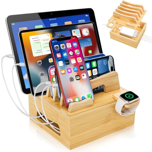 Bamboo Charging Station for Multi Devices, No USB Charger and Cables