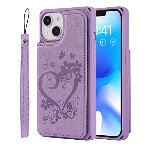 Cavor for iPhone 14 Wallet Case with Card Holder for Women, Purple - color: D-Purple