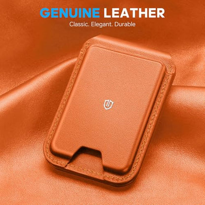 SHIELDON Genuine Leather for MagSafe Wallet Stand, 6 Card Holders, Orange - color: Orange