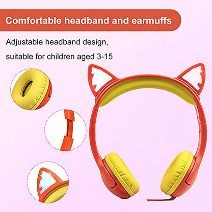 Olyre Kids Wired Headphones, LED Cat Ears, Share Port, Mic, Volume Limited - color: Orange