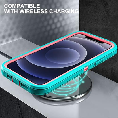 YKHJKLEC for iPhone 12/12 Pro Case, Military Grade 3 in 1 Heavy Duty Shockproof/Drop Proof/Dust Proof with 2Pcs Tempered Glass Screen Protector (Aqua Blue/Pink) - color: Aqua Blue/Pink