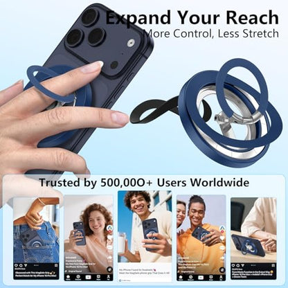 Magnetic Phone Ring Holder for MagSafe, 360° Rotation Cell Phone Grip Stand - color: Blue