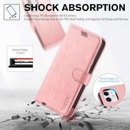 TUCCH Wallet Case for iPhone 11 (6.1") 2019, 3 Card Holders, Rose Gold | RFID Blocking, Viewing Stand, Shockproof TPU Shell, PU Leather, Magnetic Closure, Protective Folio Flip Cover - color: Rose Gold
