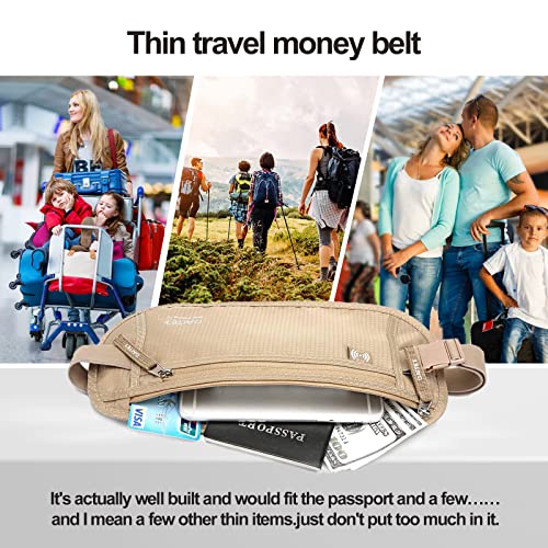 Money Belt - Passport Holder Secure Hidden Travel Wallet with RFID Blocking, Undercover Fanny Pack (Beige) - color: Beige, size: Rfid Blocking & Belt Wide:1 inch