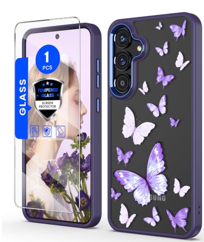 Clear Flower Pattern Phone Case for Samsung Galaxy S26 FE-Butterfly | Girl Women Slim Soft TPU + Hard PC Military Grade Protective Phone Cover WithTempered Glass Screen Protector for S26 FE - color: S26 FE-Butterfly