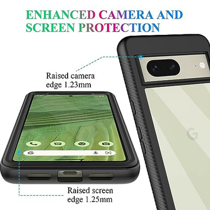 Compatible with Google Pixel 7 Case, Built in Screen Protector Full Body Shockproof Slim Fit Bumper Protective Phone Cover Men Women-Black/Clear - size: Google Pixel 7